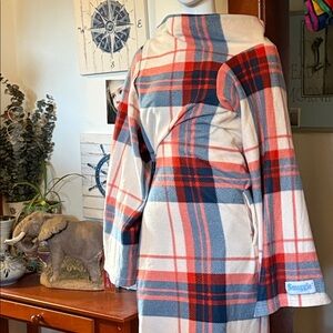 Plaid Snuggie housecoat / Blanket with Sleeves and pockets . Very long. Like new